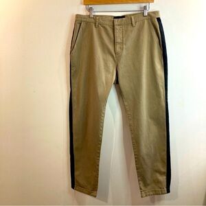 THE KOOPLES Jeans Sz 52 Classic Khaki Black Side Stripe Button Fly Cuffed Chinos